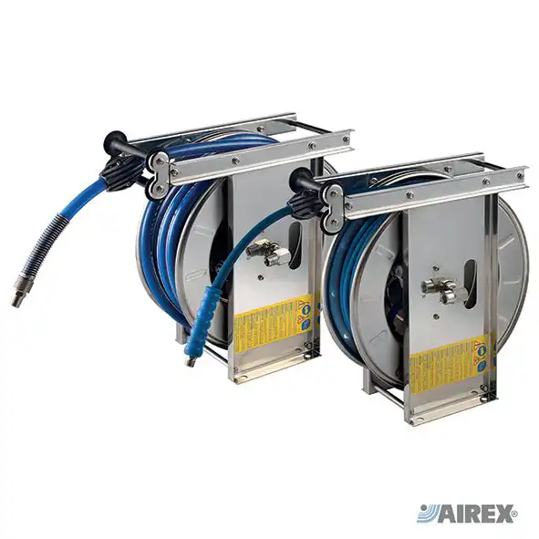 Avvolgitubo automatici serie aperta taglia media e larga in acciaio inox resistente. AIREX