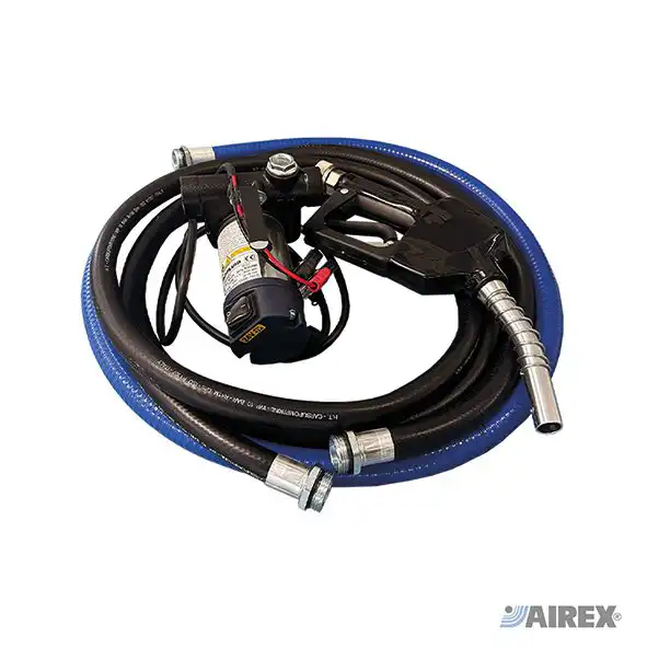 Gruppo di travaso a batteria 12V o 24V completo di elettropompa, tubo e pistola erogatrice. AIREX