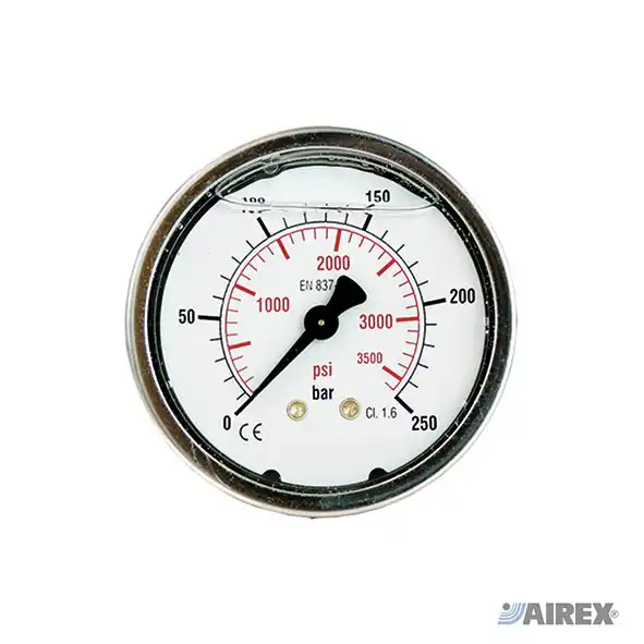 Manometro a bagno di glicerina con attacco posteriore resistente alle vibrazioni e colpi d'ariete. AIREX