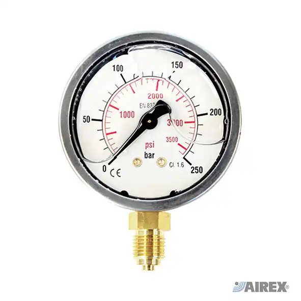 Manometro a liquido con cassa in acciaio inox e attacco radiale per impieghi industriali gravosi. AIREX