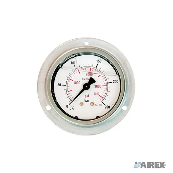 Manometro a liquido flangiato per installazione a incasso con massima protezione dello strumento. AIREX