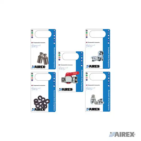 Raccordi a baionetta metallici per tubi aria compressa in confezione blister. AIREX