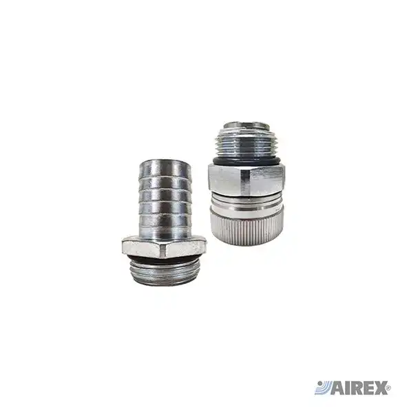 Straight metal fittings for connecting pipes and transfer pumps. AIREX