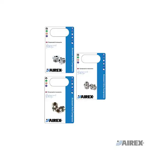 Raccordi standard filettati in blister per installazioni pneumatiche. AIREX