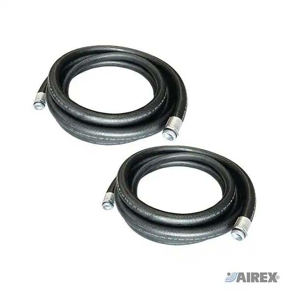 1-inch flexible black delivery hoses for transfer. AIREX