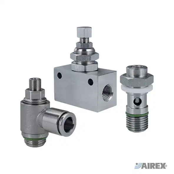 Regolatori di flusso professionali realizzati integralmente in acciaio inox per ambienti corrosivi e alimentari. AIREX