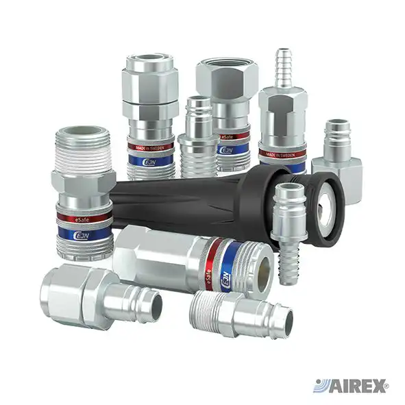 Rubinetti e innesti rapidi di sicurezza Cejn serie 410 eSafe ad alte prestazioni per aria compressa. AIREX