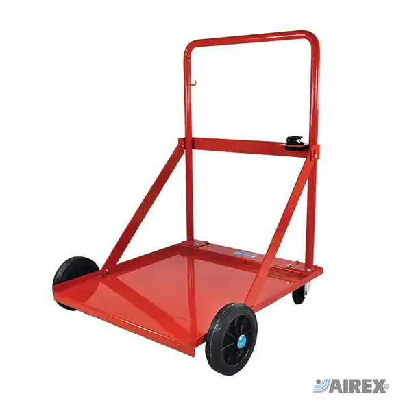 Professional four-wheel trolley in red metal for large drums from 180-200 kg. AIREX
