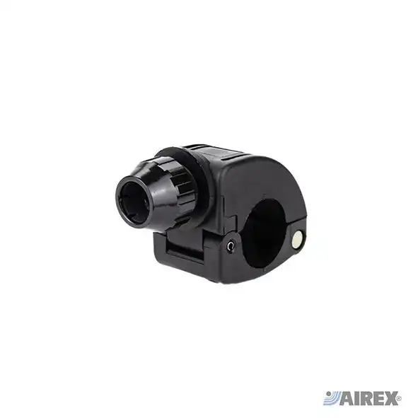 Black aluminium bracket junction for lowering and air outlet points in the systems. AIREX