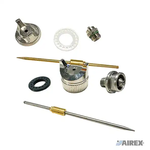Kit completo di ricambi per aerografo comprensivo di ugelli, guarnizioni e aghi di precisione. AIREX