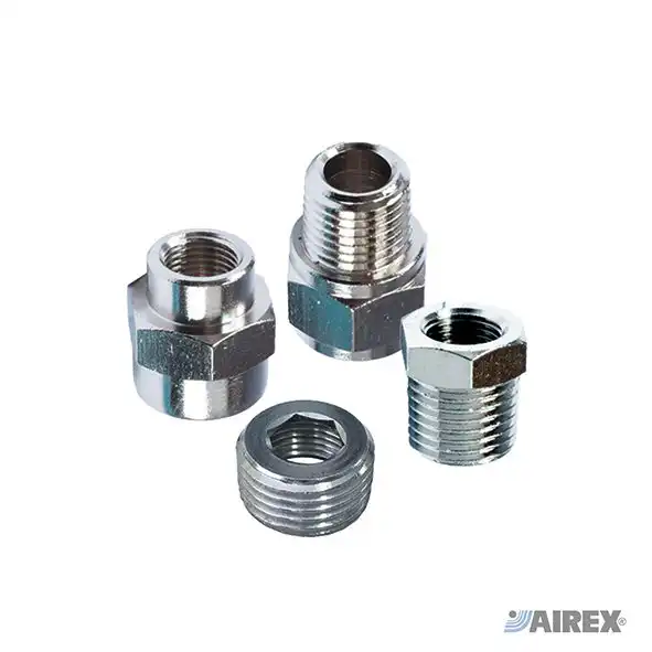 Threaded reducers and brass joint sleeves for tubes diameter adaptation. AIREX