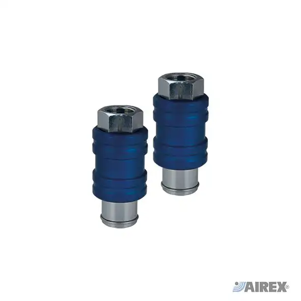 Valvola a corsoio manuale con ghiera in alluminio blu per l'intercettazione e lo scarico rapido dell'aria in linea. AIREX