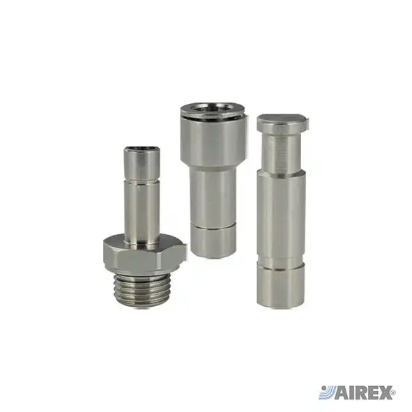 Serie di tappi e riduzioni automatiche in ottone per la chiusura e l'adattamento di diametri tubazioni. AIREX