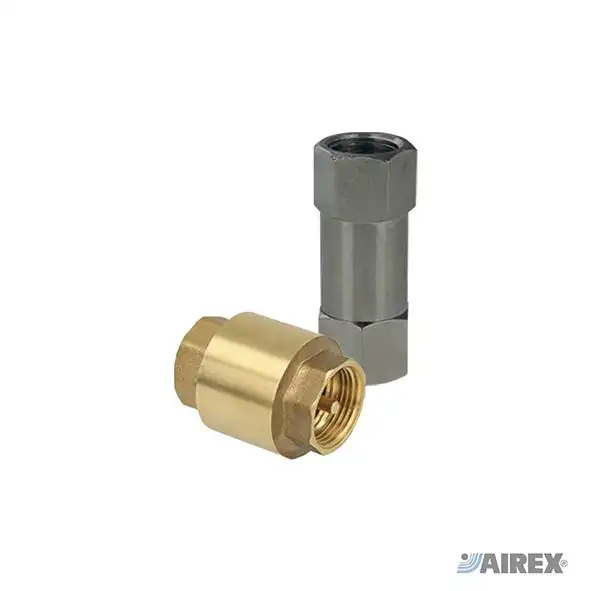 Valvola unidirezionale di non ritorno in ottone e acciaio per il controllo del flusso in impianti pneumatici. AIREX