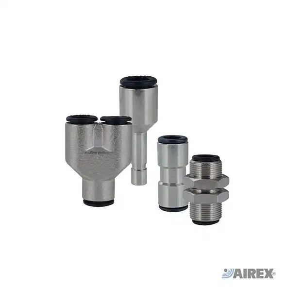 Giunzione automatica intermedia tubo-tubo in ottone e plastica per il collegamento rapido di linee aria. AIREX
