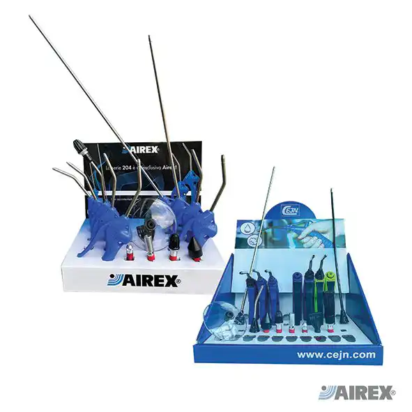 Espositore completo per accessori aria e pistole professionali Cejn con pannelli informativi e tester. AIREX